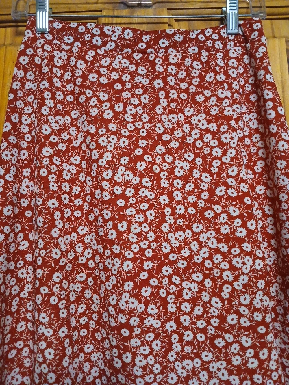 SHEIN Red Midi Skirt with White Daisy Print